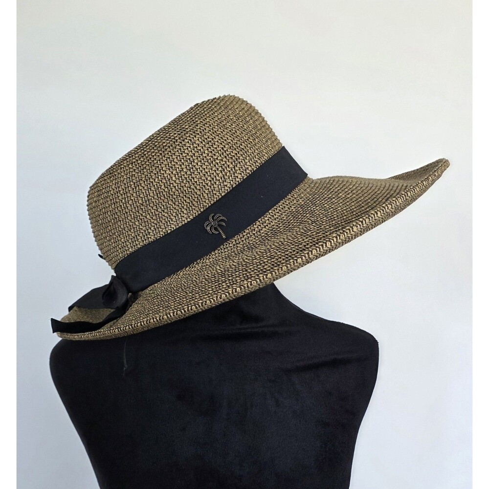 San Diego Hat Company Wide Brim Sun Hat Brown Black Ribbon Palm Tree Floppy